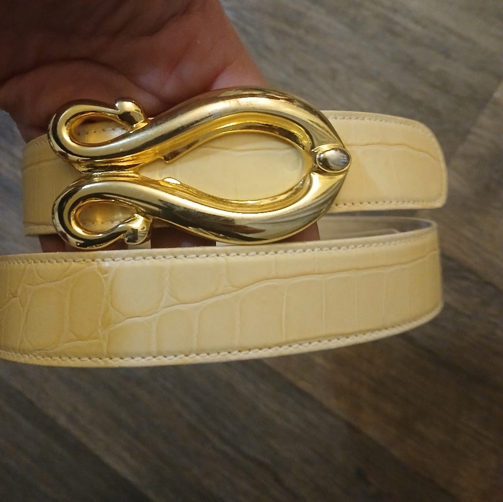 Vintage Escada Gold Buckle Exotic Belt. Made in Italy